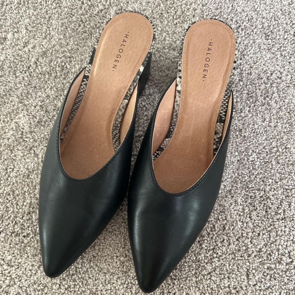Halogen Black Leather Mule